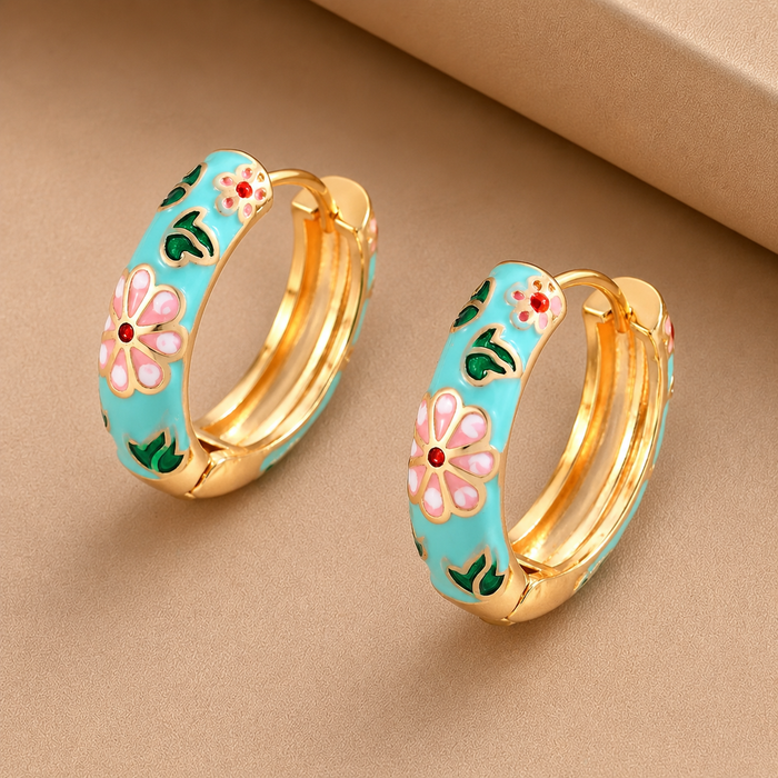 Floral Charm Hoops | Gold