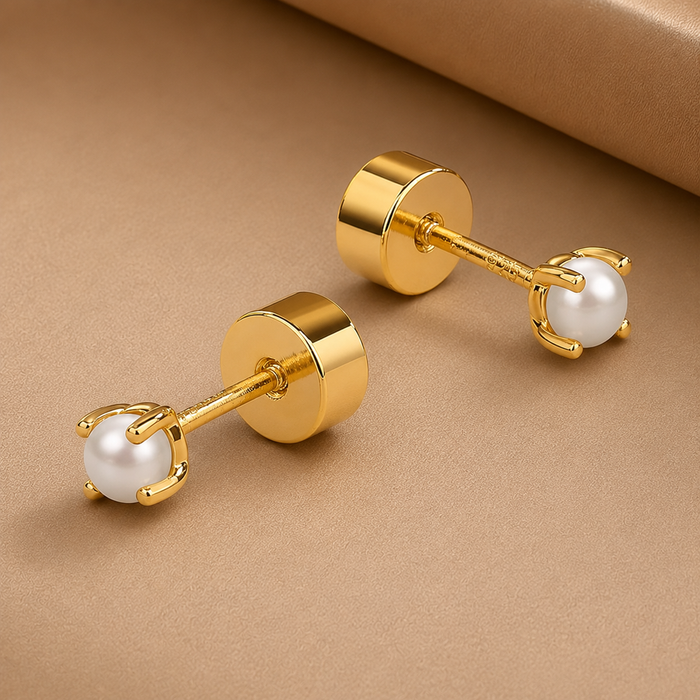 Dainty Pearl Studs | Gold