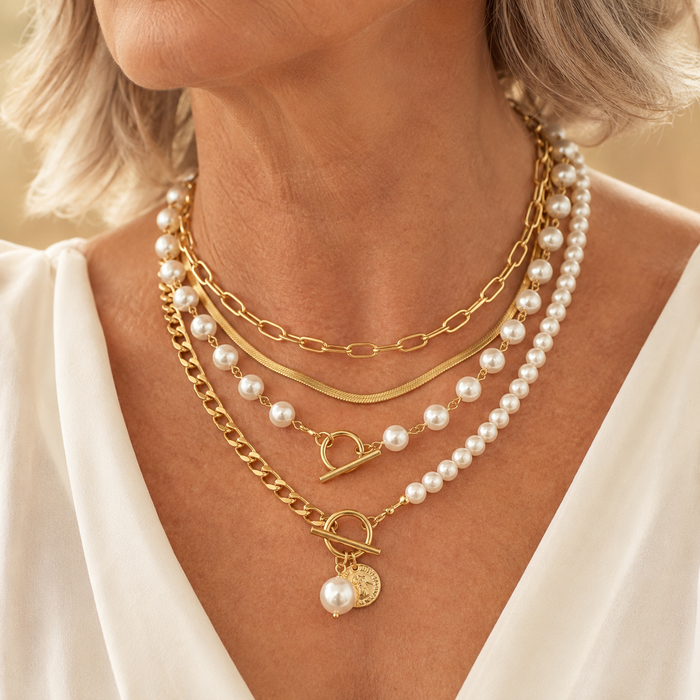 Vintage Pearl Necklace Set | Gold