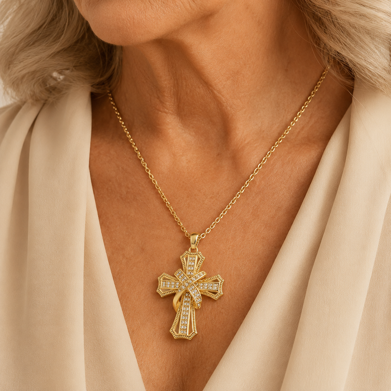 Radiant Cross Necklace | Gold